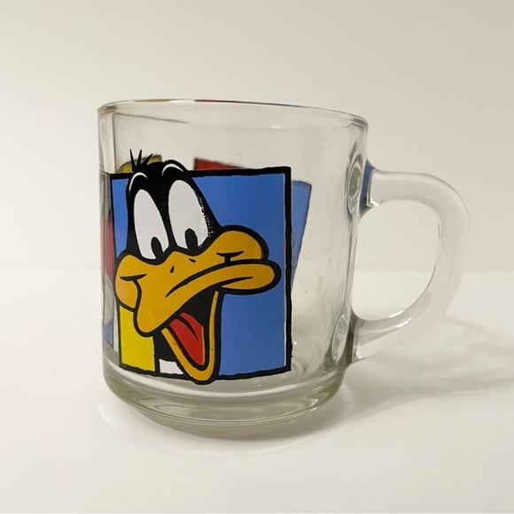 1994 Looney Tunes Bugs Bunny Daffy Duck Tazmanian Devil Clear Glass Cup Mug - Picture 1 of 16